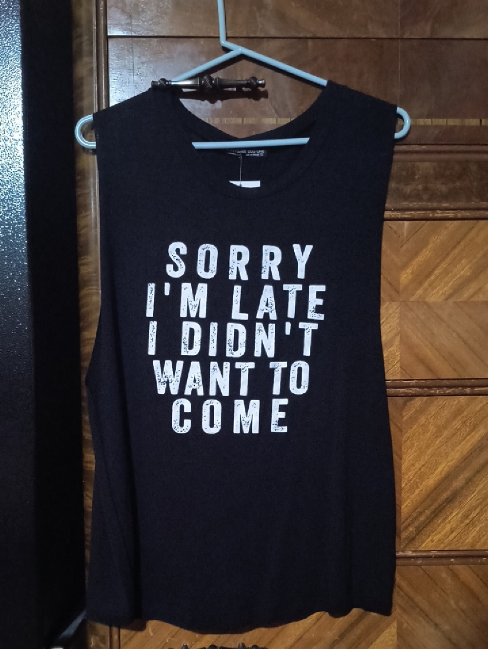 Black Graphic Muscle Tee - Sorry I'm Late